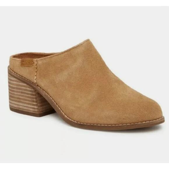 Toms Women's Leila Suede Leather Slip on Block Heel Mules Comfy Tan Size W8.5 - Picture 1 of 11
